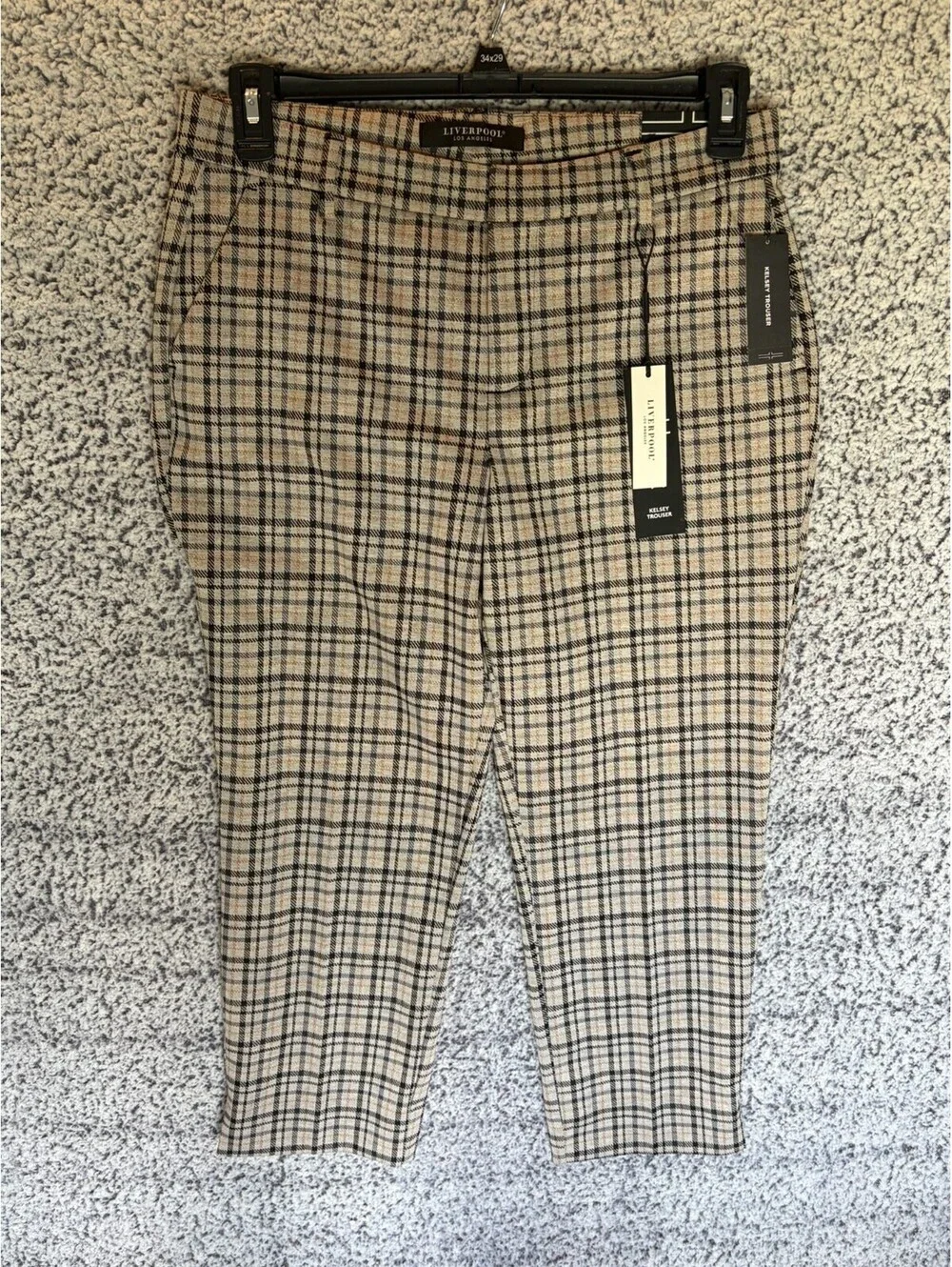 Liverpool Kelsey Trouser Plaid Crop Pants Womens 8/29 NWT Brown Black Stretch